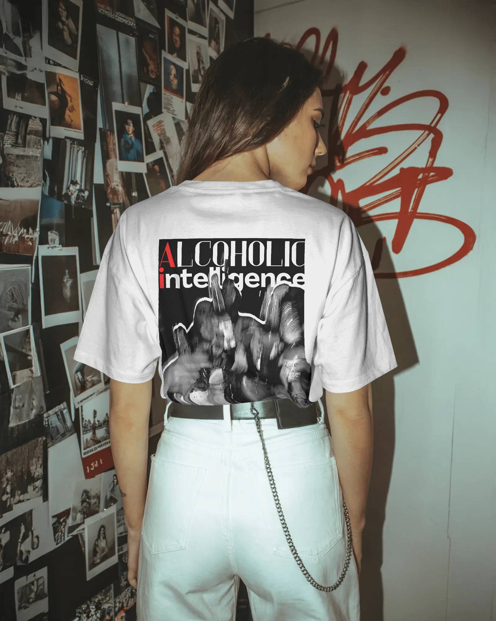 Unisex POWERED BY AI  alcoholic intelligence weekend party oversized graphic t-shirt in 240 GSM French Terry cotton